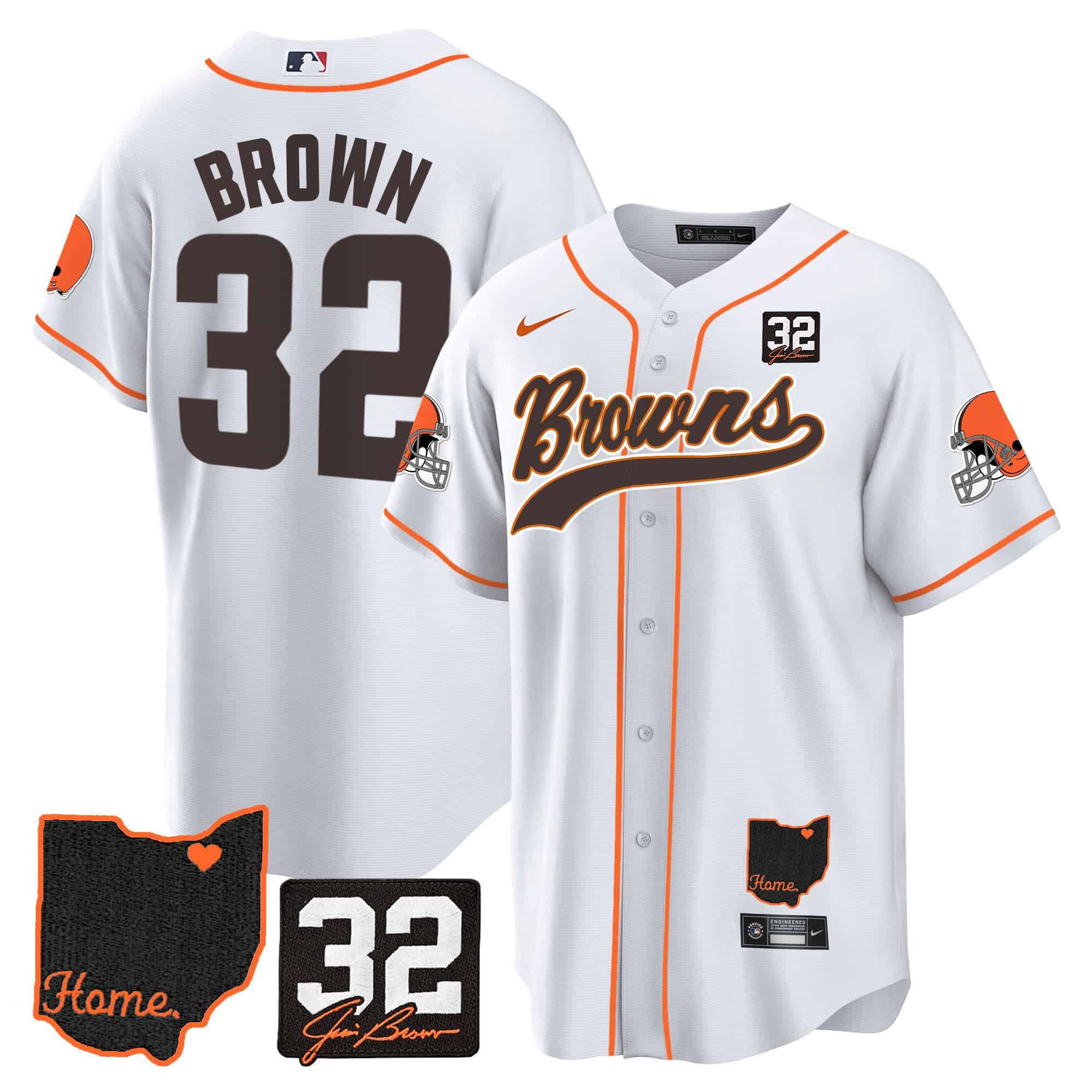 Men Cleveland Browns #32 Brown White Memorial Home Patch Baseball 2024 Nike NFL Jersey